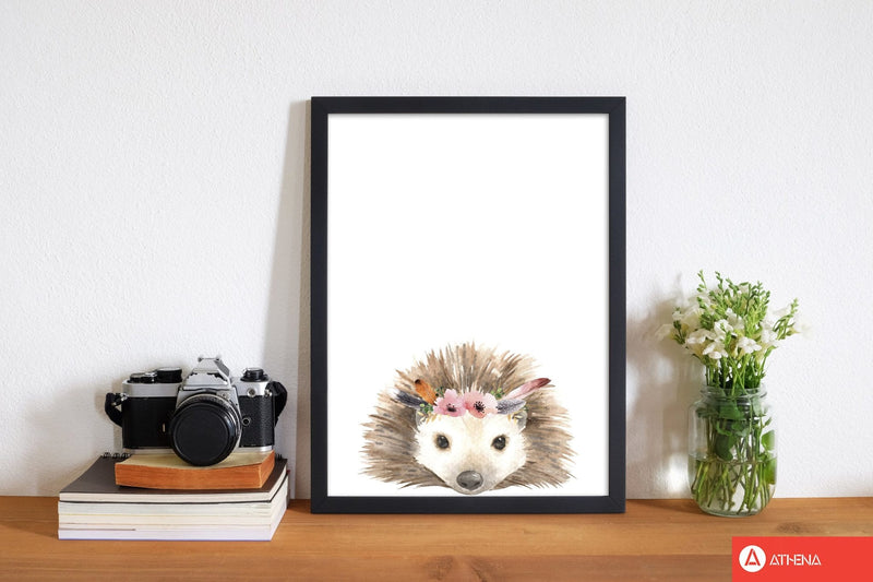Forest friends, floral cute hedgehog modern fine art print