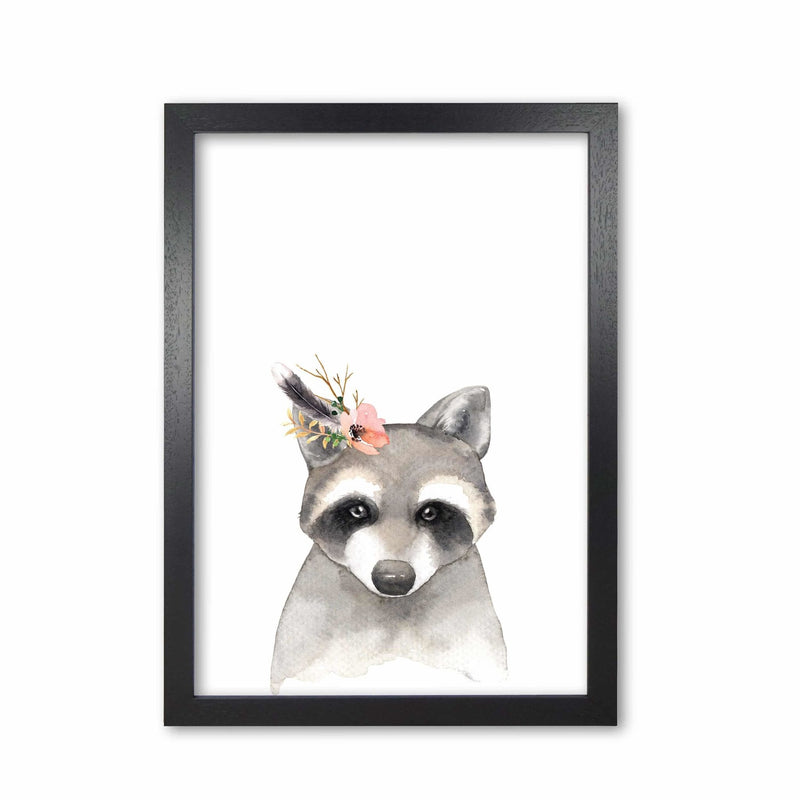 Forest friends, floral cute raccoon modern fine art print