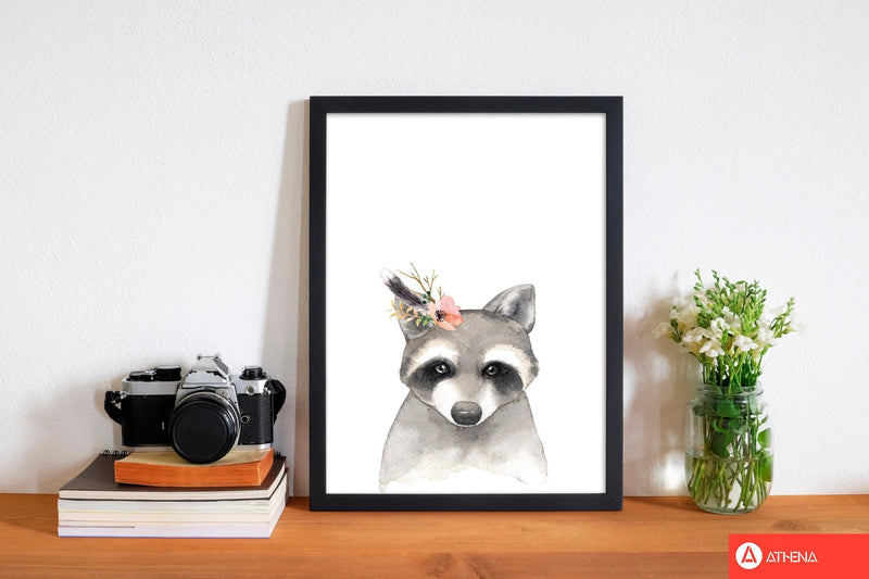Forest friends, floral cute raccoon modern fine art print