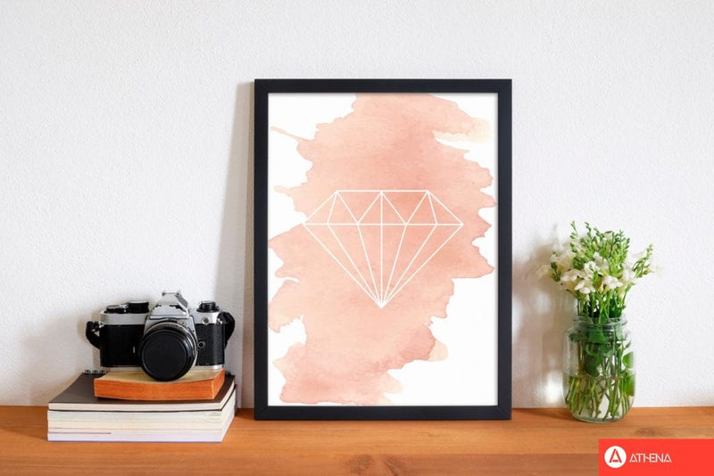 Geo diamond peach watercolour modern fine art print