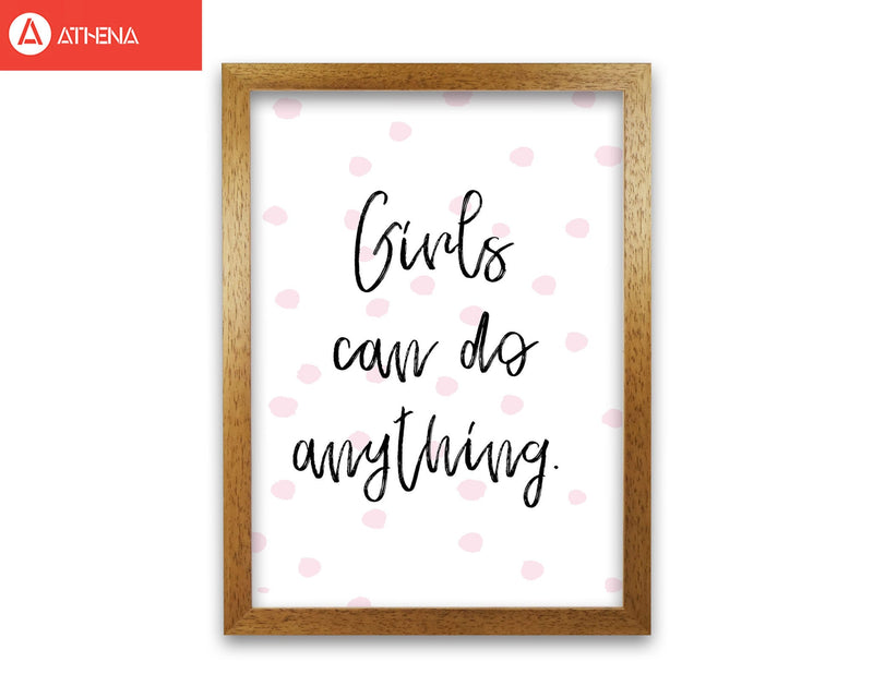 Girls can do anything pink polka dots modern fine art print, framed typography wall art