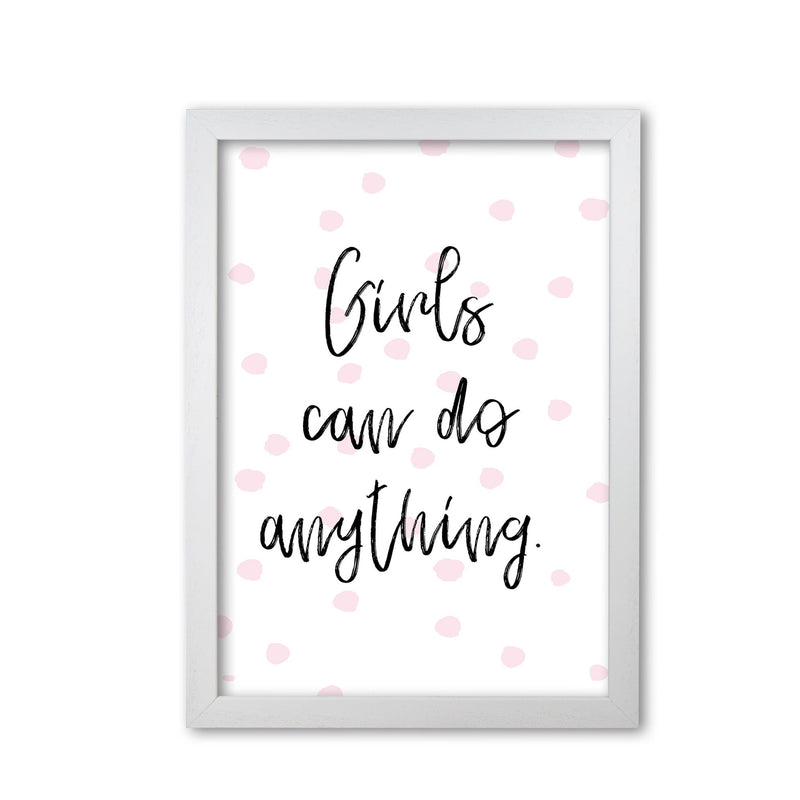Girls can do anything pink polka dots modern fine art print, framed typography wall art