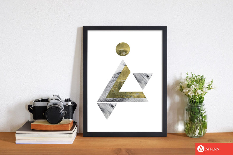 Gold and grey triangle with moon abstract modern fine art print