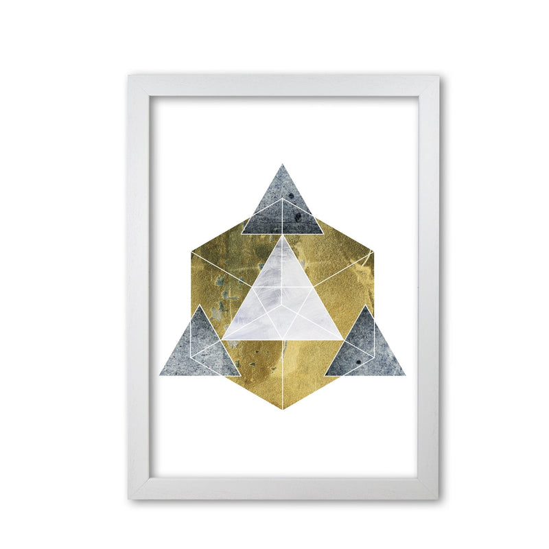 Gold cube and grey geo abstract modern fine art print