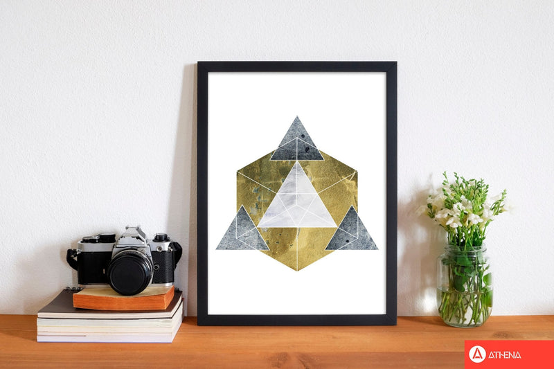 Gold cube and grey geo abstract modern fine art print