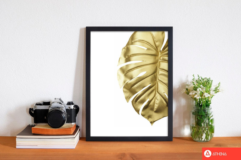 Gold monstera modern fine art print, framed botanical &