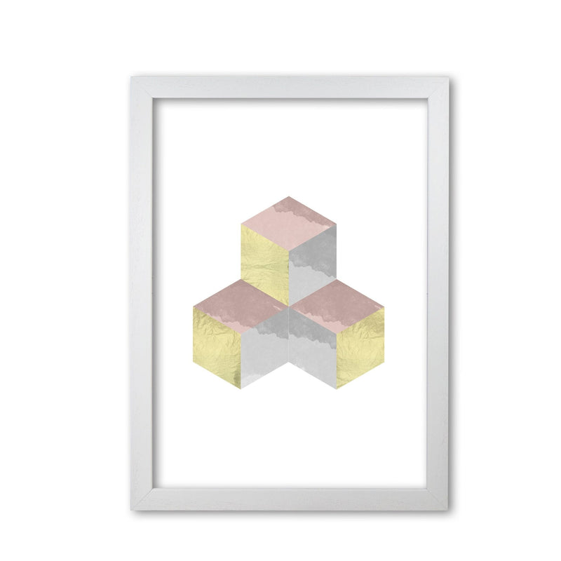 Gold, pink and grey abstract cubes modern fine art print