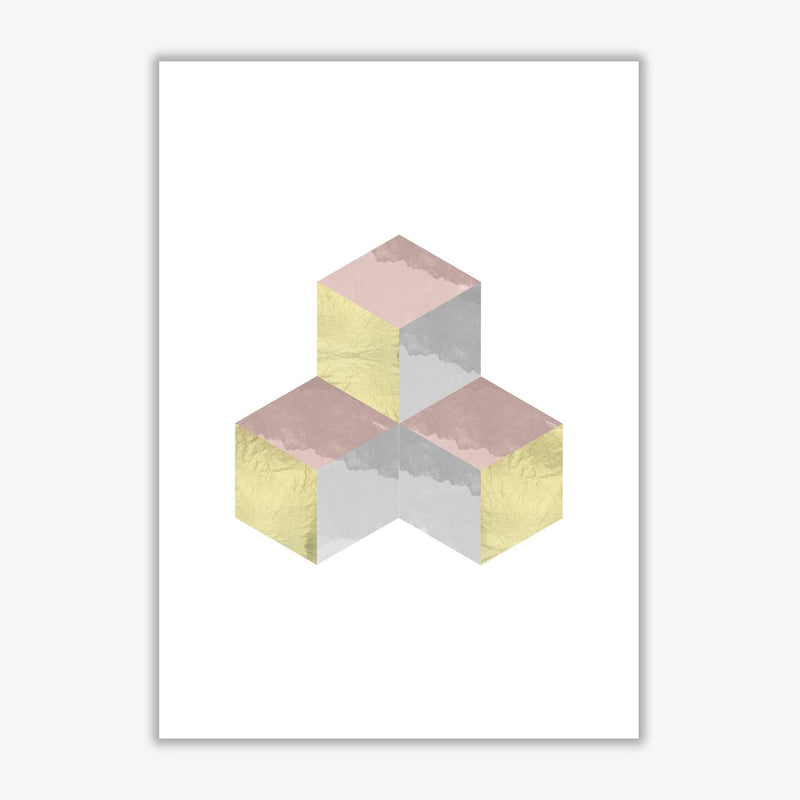 Gold, pink and grey abstract cubes modern fine art print