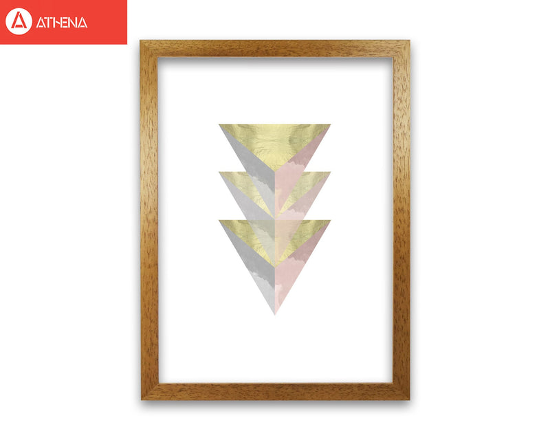 Gold, pink and grey abstract triangles modern fine art print