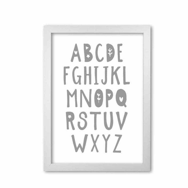Grey alphabet modern fine art print, framed childrens nursey wall art poster