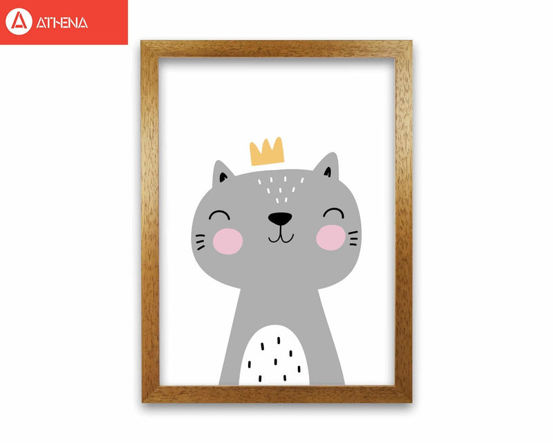 Grey scandi cat with crown modern fine art print
