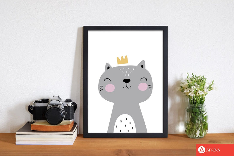 Grey scandi cat with crown modern fine art print