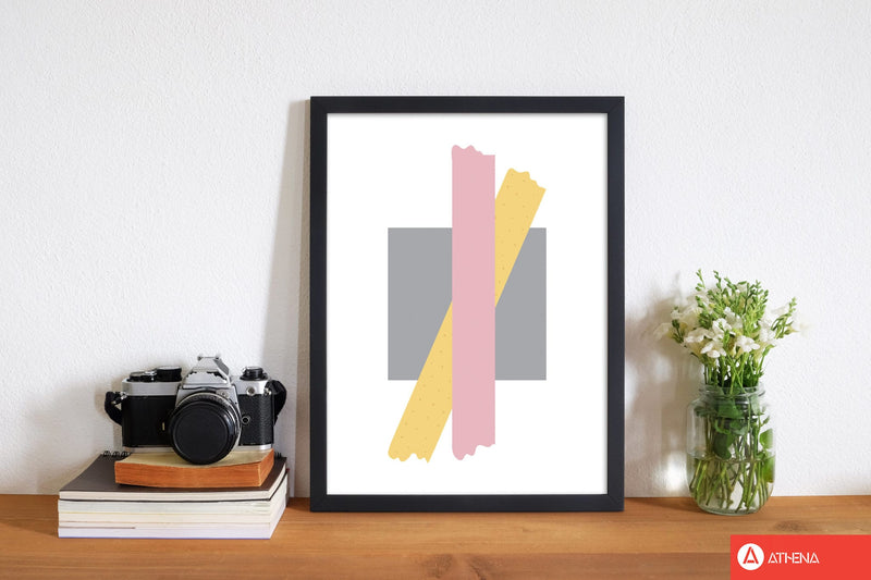 Grey square with pink and yellow bow abstract modern fine art print