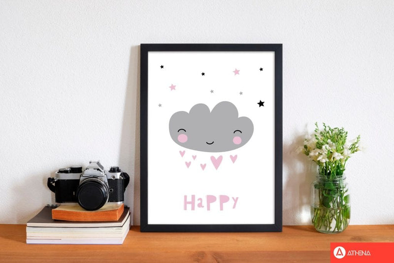 Happy cloud modern fine art print, framed childrens nursey wall art poster