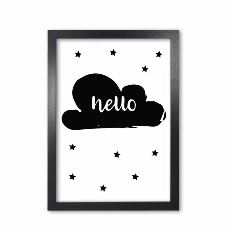 Hello cloud black modern fine art print, framed childrens nursey wall art poster