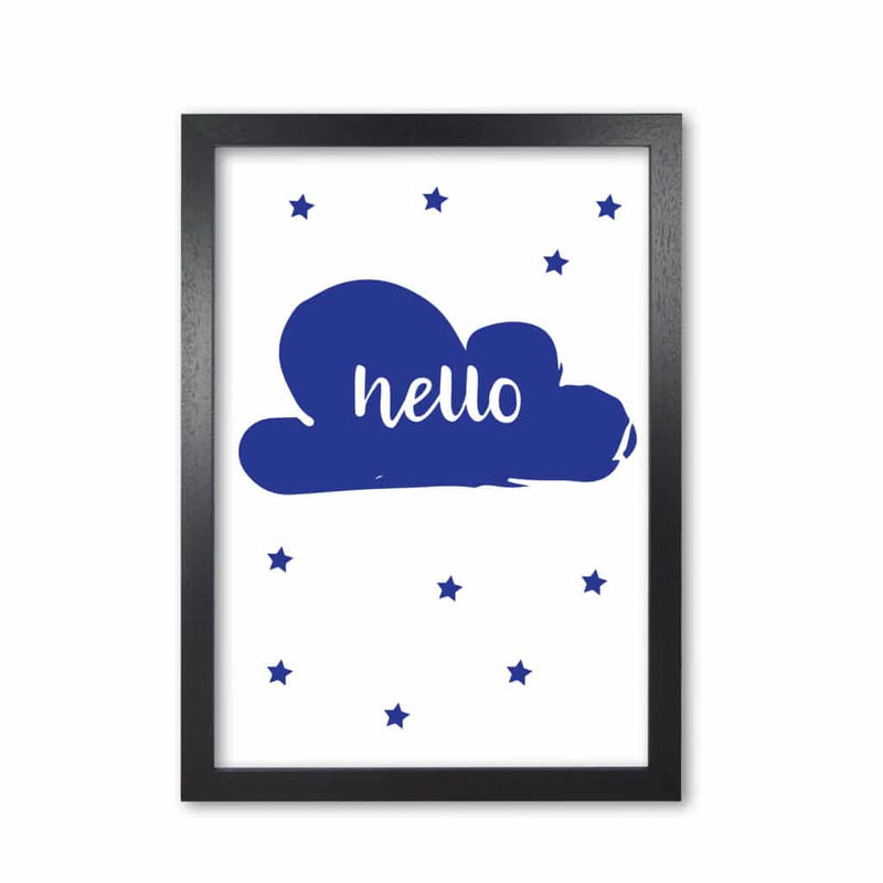 Hello cloud navy modern fine art print, framed childrens nursey wall art poster