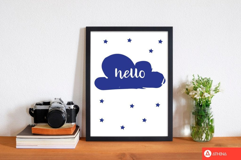 Hello cloud navy modern fine art print, framed childrens nursey wall art poster