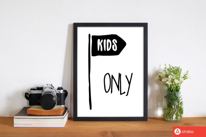 Kids only black modern fine art print, framed childrens nursey wall art poster