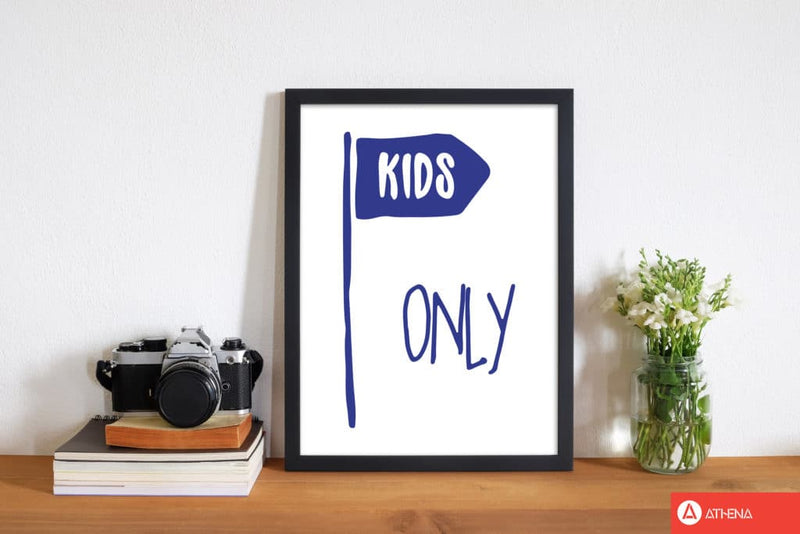 Kids only navy modern fine art print, framed childrens nursey wall art poster