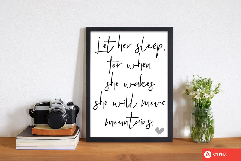 Let her sleep modern fine art print, framed typography wall art