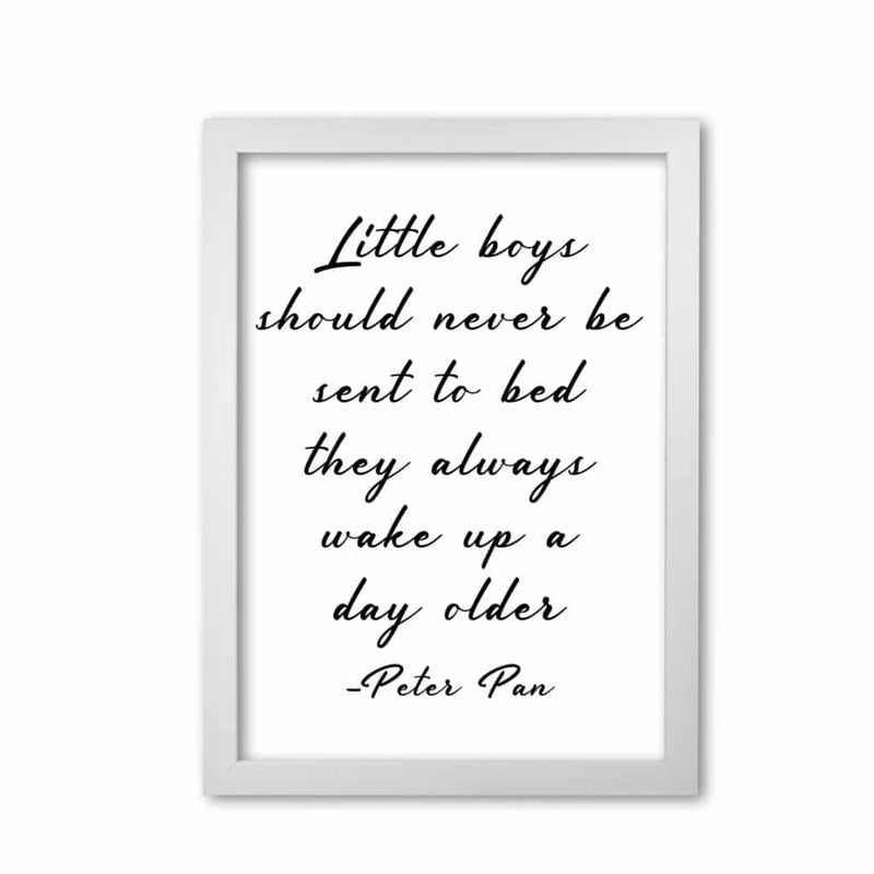 Little boys peter pan quote modern fine art print, framed childrens nursey wall art poster