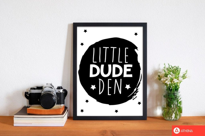 Little dude den black circle modern fine art print, framed childrens nursey wall art poster