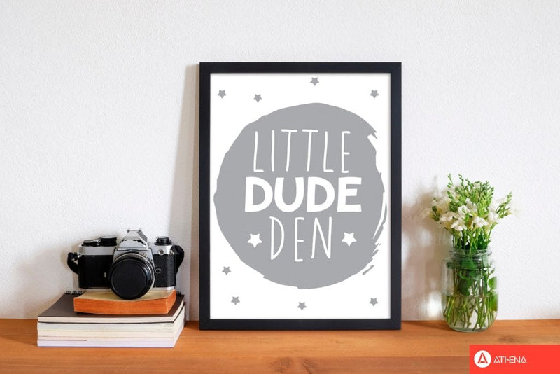 Little dude den grey circle modern fine art print, framed childrens nursey wall art poster