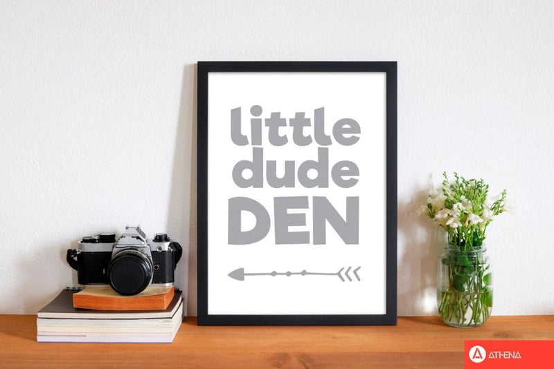 Little dude den grey modern fine art print, framed childrens nursey wall art poster