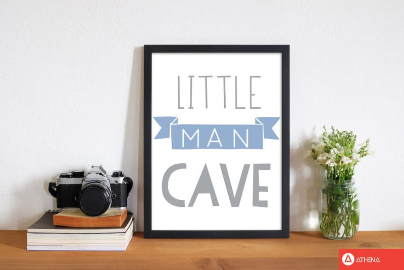 Little man cave blue banner modern fine art print, framed childrens nursey wall art poster