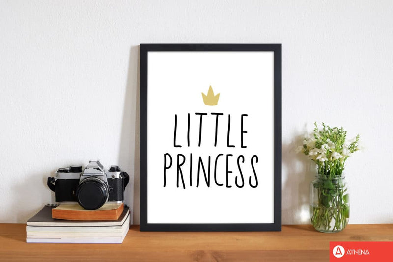 Little princess black and gold modern fine art print, framed childrens nursey wall art poster