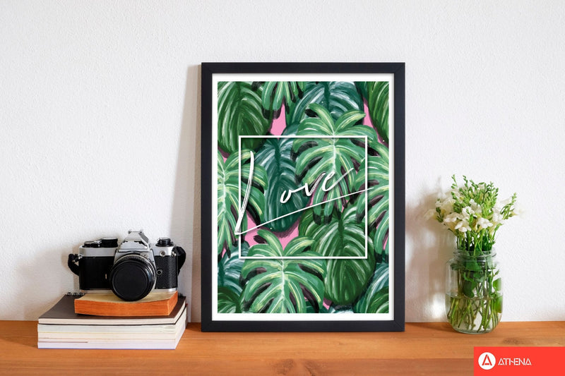 Love green leaves modern fine art print, framed botanical &