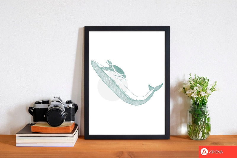 Marine animals whale and turtle modern fine art print