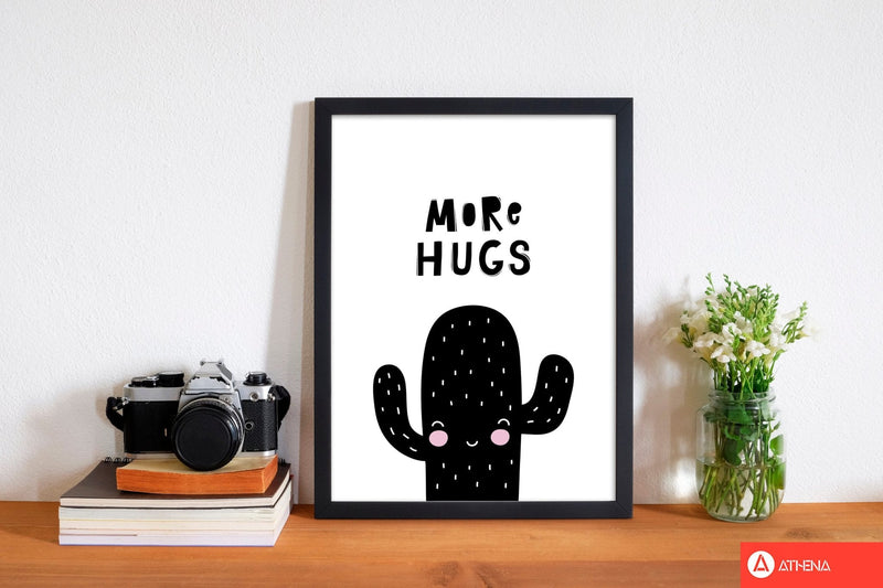 More hugs cactus modern fine art print, framed typography wall art