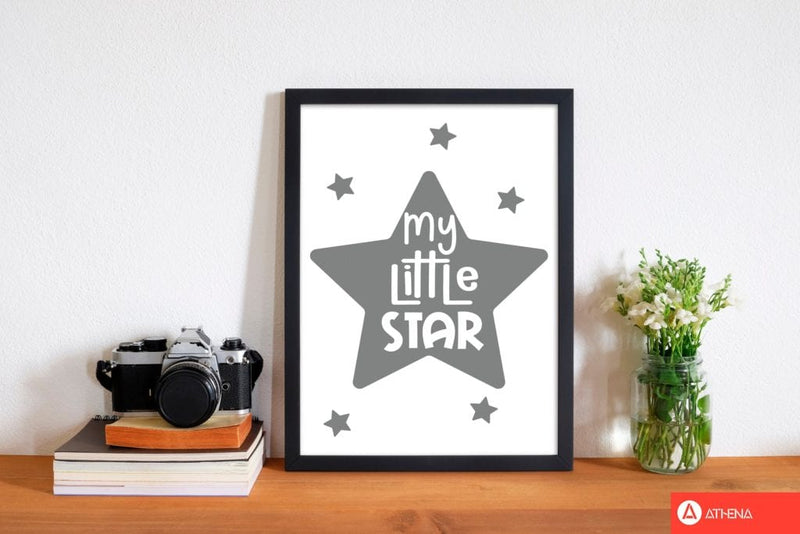 My little star grey modern fine art print, framed childrens nursey wall art poster