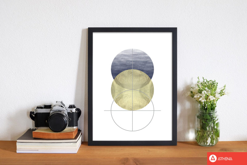 Navy and gold abstract circles modern fine art print