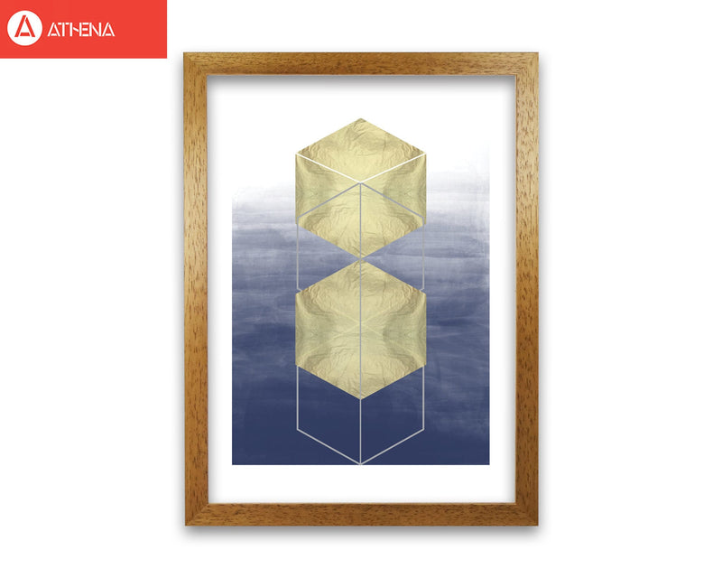 Navy and gold abstract hexagons modern fine art print