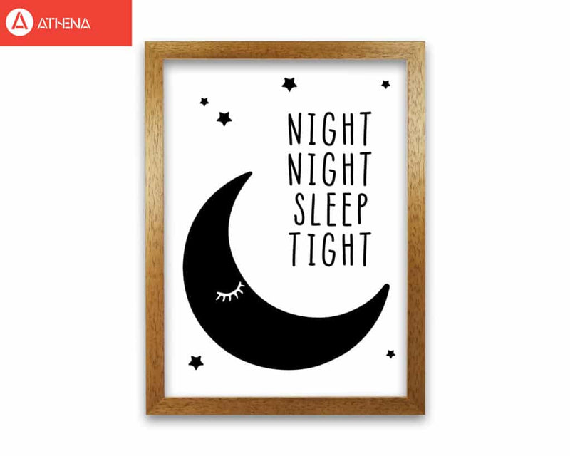 Night night moon black modern fine art print, framed childrens nursey wall art poster