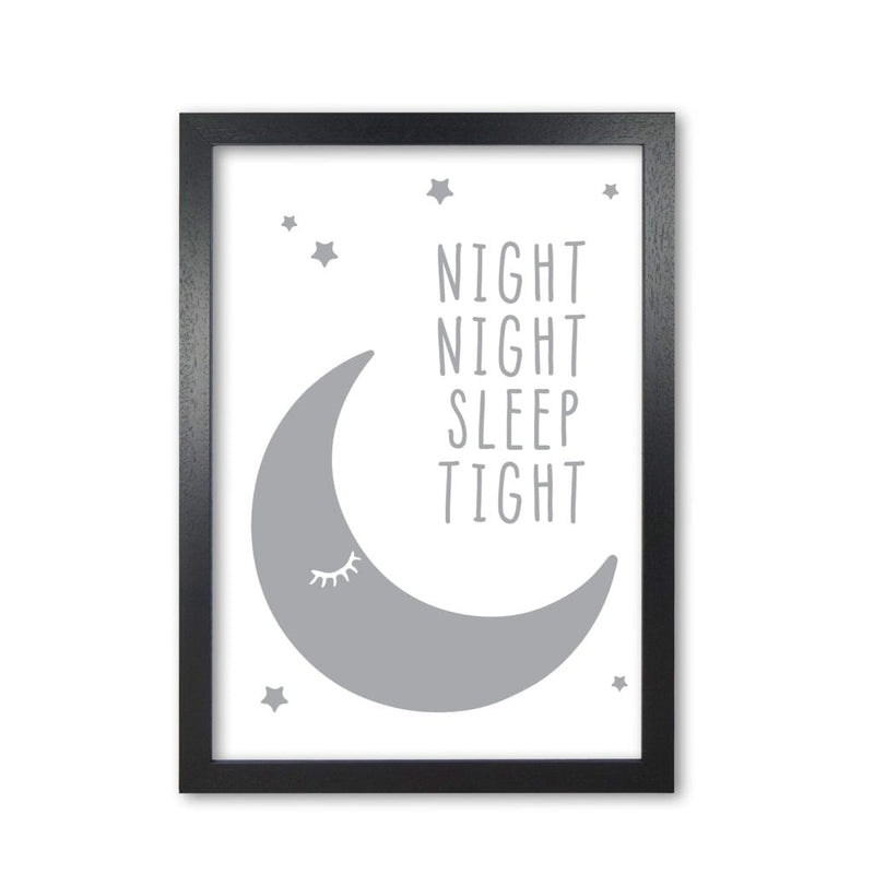 Night night moon grey modern fine art print, framed childrens nursey wall art poster