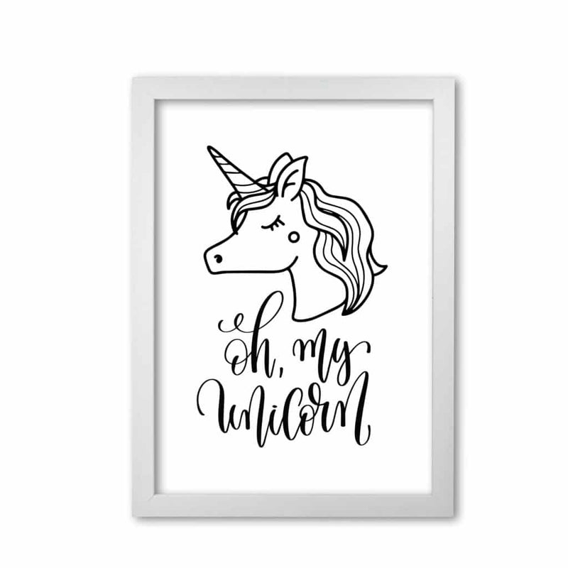 Oh my unicorn black modern fine art print, framed childrens nursey wall art poster