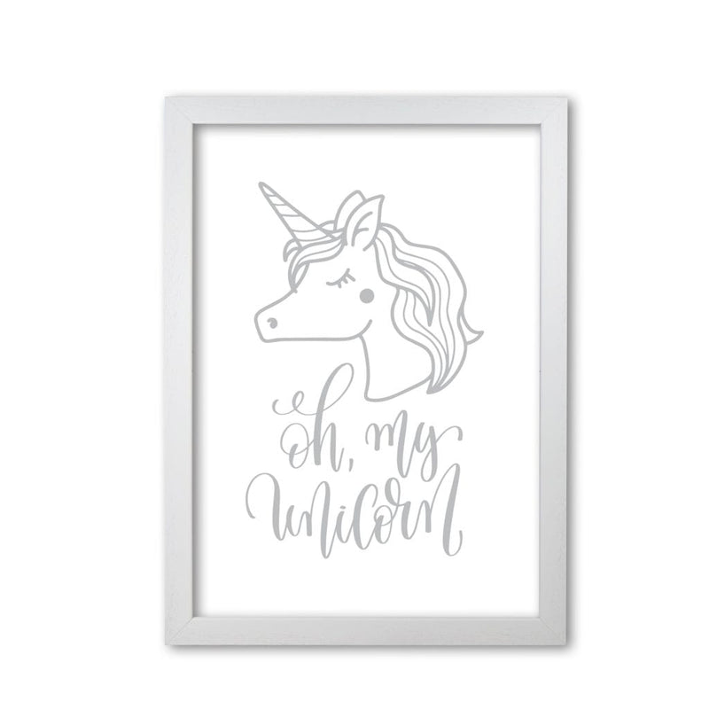 Oh my unicorn grey modern fine art print, framed childrens nursey wall art poster