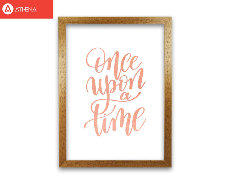 Once upon a time peach watercolour modern fine art print, framed typography wall art
