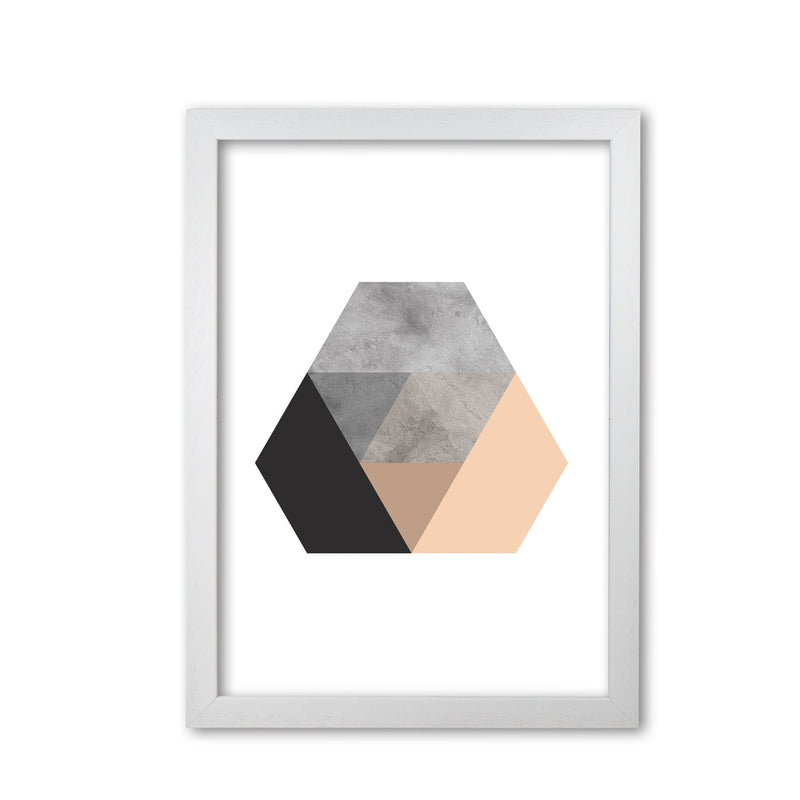 Peach and black abstract hexagon modern fine art print