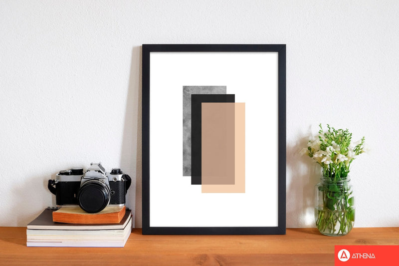 Peach and black abstract rectangles modern fine art print