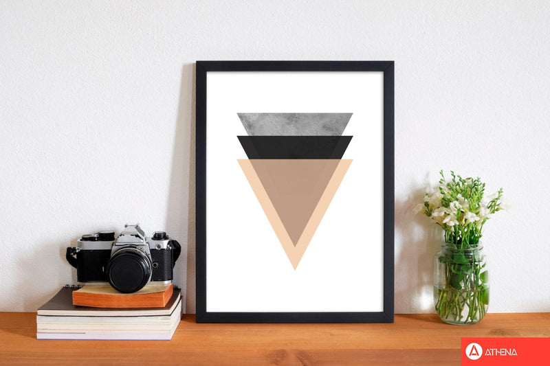 Peach and black abstract triangles modern fine art print