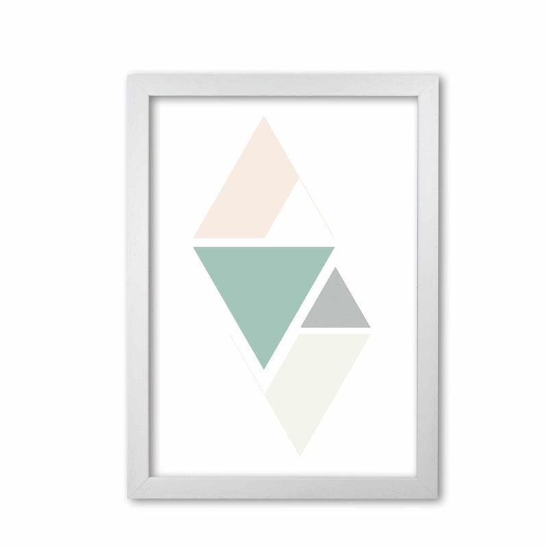 Peach, green and grey abstract triangles modern fine art print