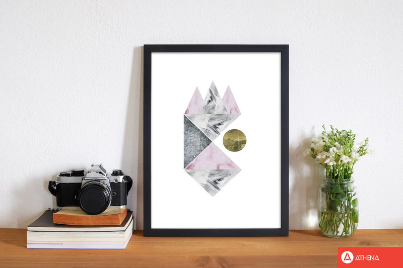 Pink and grey abstract triangles modern fine art print