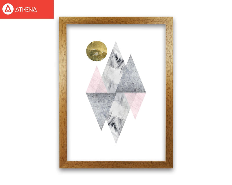 Pink and grey diamonds with gold moon abstract modern fine art print