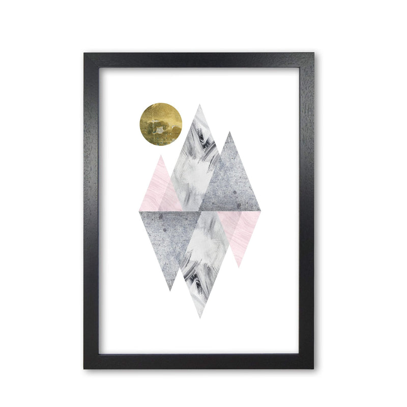 Pink and grey diamonds with gold moon abstract modern fine art print