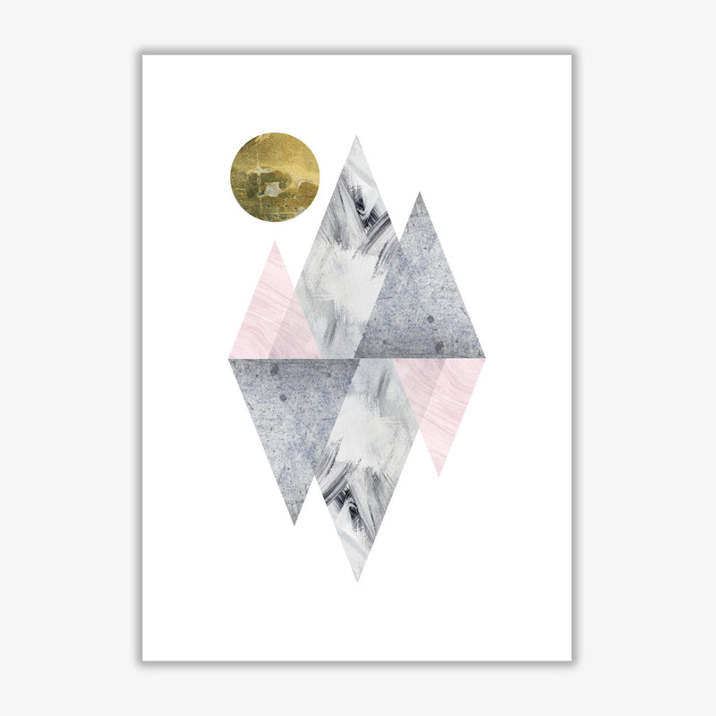 Pink and grey diamonds with gold moon abstract modern fine art print