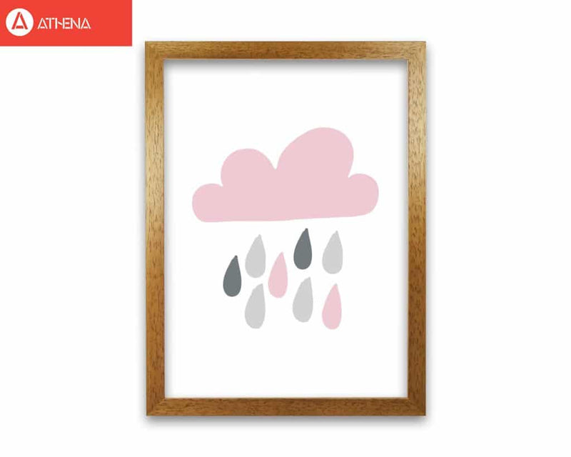 Pink and grey rain cloud modern fine art print, framed childrens nursey wall art poster